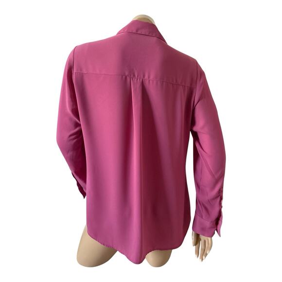 EXPRESS Womens Size Large Fuchsia Pink Convertible Portofino Button Front Shirt - Picture 4 of 9